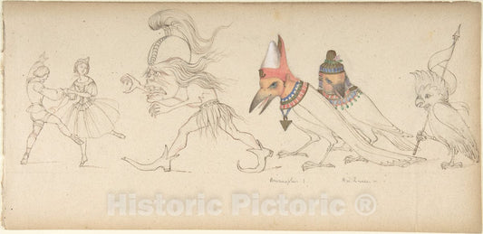 Art Print : Rev. Geoffrey Liddell Johnstone - Frieze of Figures and Birds : Vintage Wall Art
