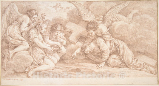 Art Print : Charles Nicolas Cochin II - Christ Falling Under The Cross : Vintage Wall Art