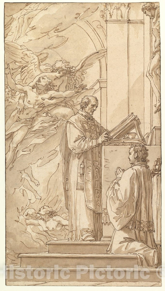 Art Print : Giuseppe Cades - Blessed Francis Venimbeni Celebrating Mass for Souls in Purgatory : Vintage Wall Art