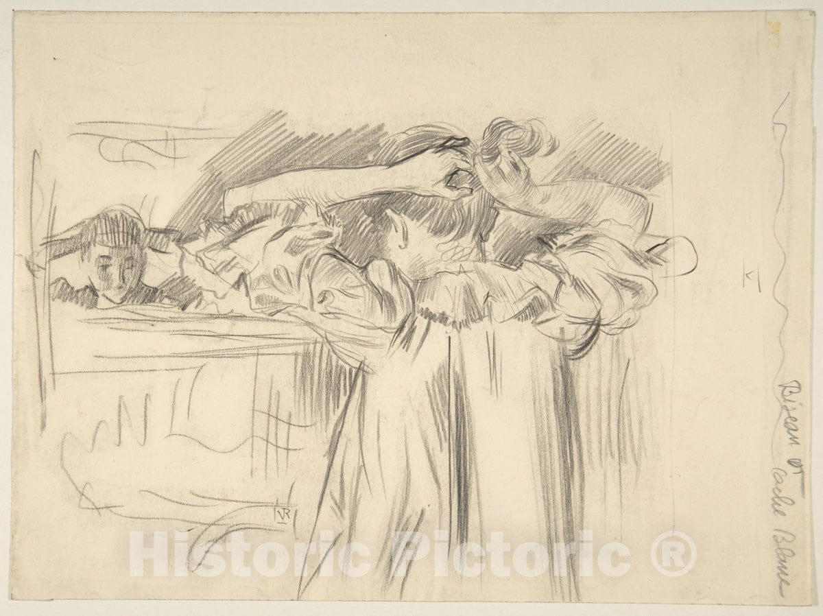 Art Print : Theo Van Rysselberghe - Maria Van Rysselberghe Arranging Her Hair Before a Mirror : Vintage Wall Art