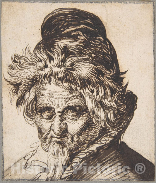 Art Print : Jacques de Gheyn II - Head of a Bearded Man Wearing a Cap : Vintage Wall Art