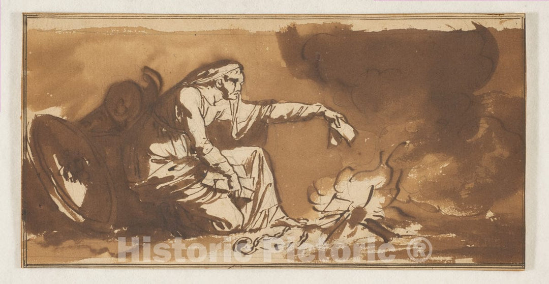 Art Print : Nicolai Abraham Abildgaard - an Old Woman Burning Papers : Vintage Wall Art