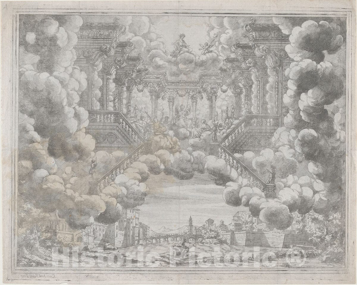Art Print : Carlo Antonio Forti - Stage Design with allegorical Figures on a Staircase