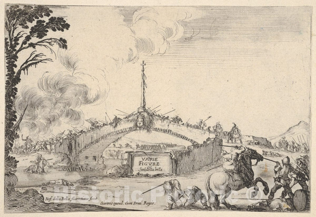 Art Print : Combat on a Bridge - Artist: Stefano Della Bella - Created: c1645 : Vintage Wall Art