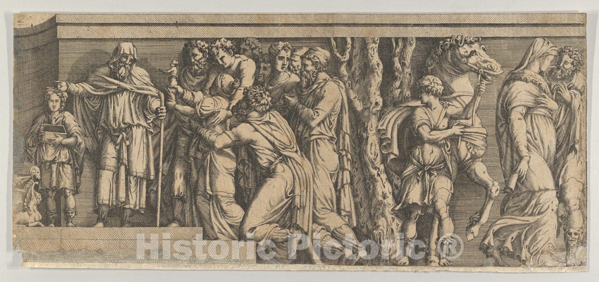 Art Print : Polidoro da Caravaggio - Statue of Niobe and her Worshippers, with Apollo and Diana and Other Figures : Vintage Wall Art