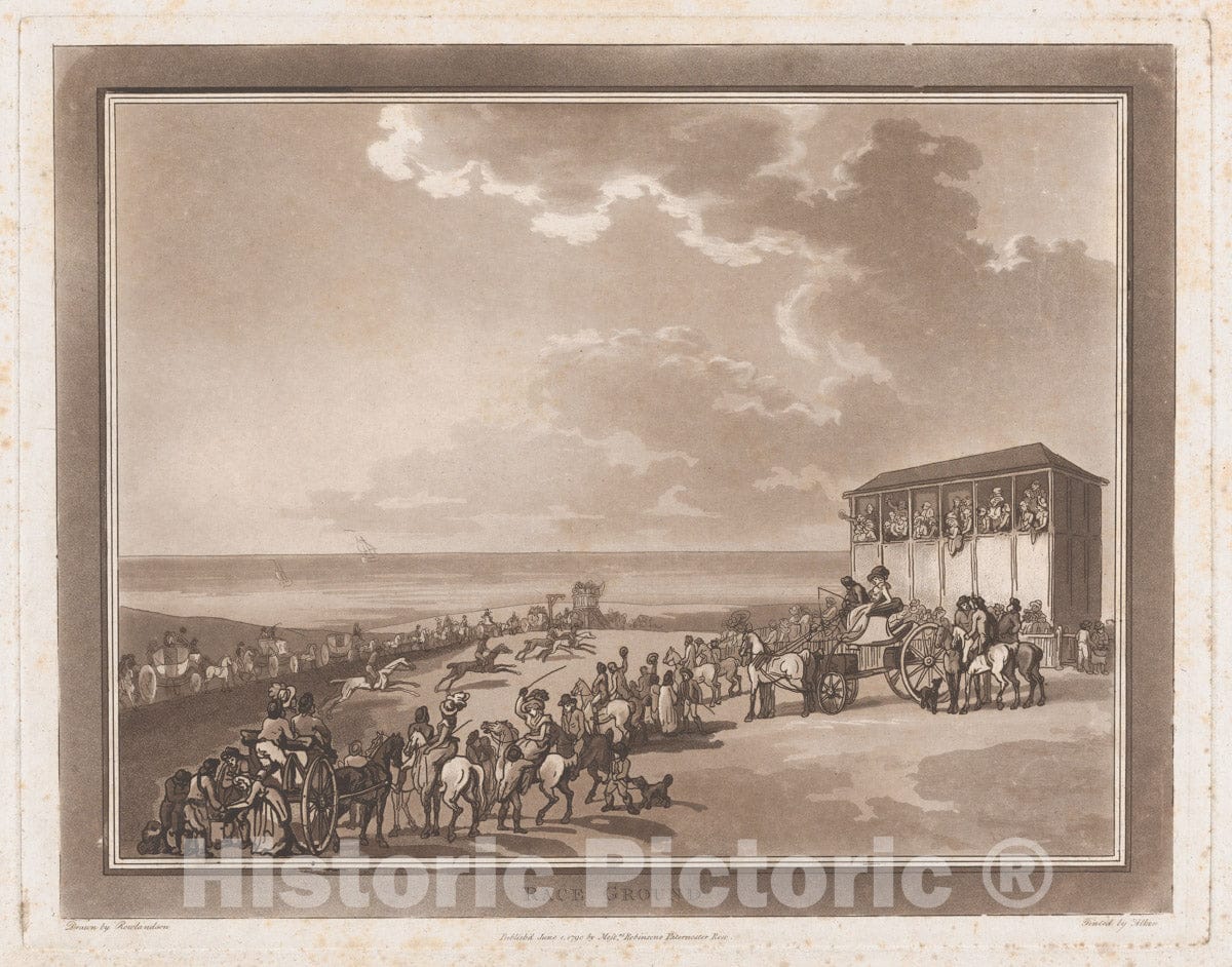 Art Print : Drawn and Etched by Thomas Rowlandson - Race Ground (an Excursion to Brighthelmstone) : Vintage Wall Art