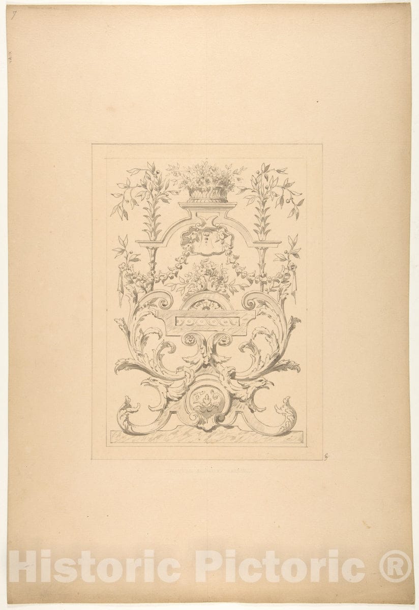 Art Print : Jules-Edmond-Charles Lachaise - Design for a Decorative Panel in The Baroque Style for The Chateau de Vaux-Praslin : Vintage Wall Art