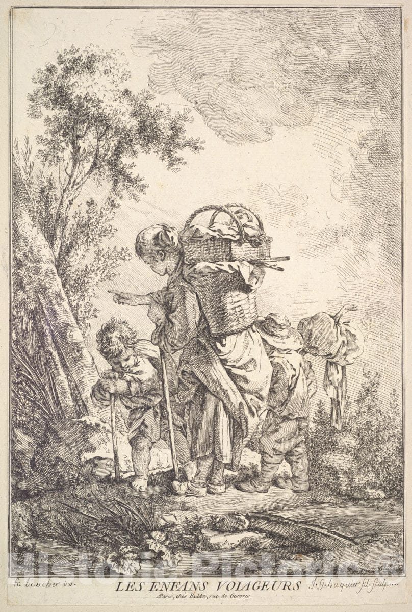 Art Print : Jacques Gabriel Huquier - The Traveling Children : Vintage Wall Art