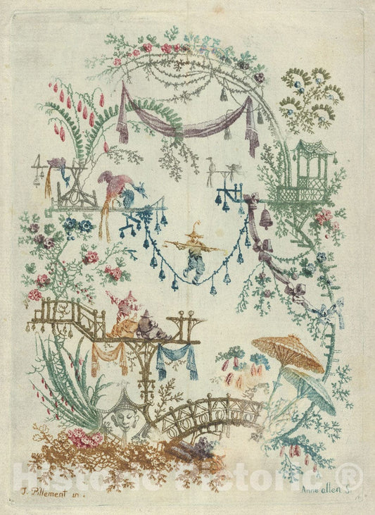 Art Print : Designed by Jean Pillement - Chinoiserie from Nouvelle Suite de Cahiers Arabesques Chinois 3 : Vintage Wall Art