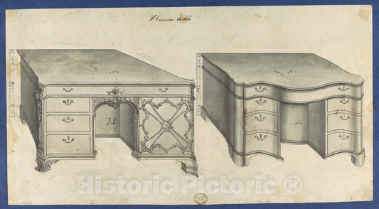 Art Print : Thomas Chippendale - Bureau Tables, from Chippendale Drawings, Vol. II 1 : Vintage Wall Art