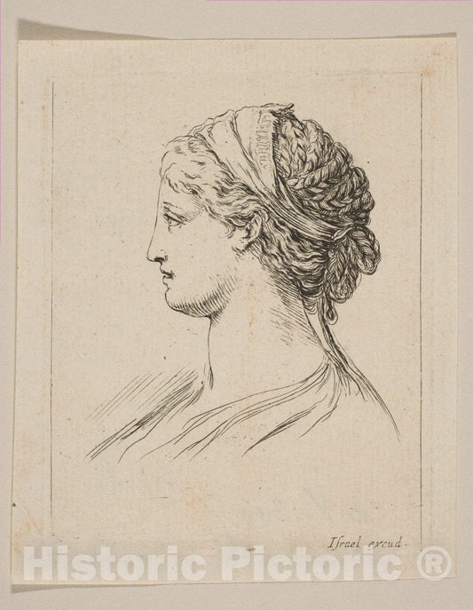 Art Print : Stefano Della Bella - Head of a Woman in Profile : Vintage Wall Art