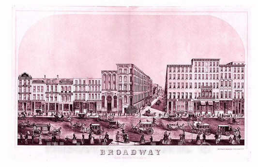 Art Print : Lithographed by Dumcke and Keil - Broadway, New York from Warren to Reade Street : Vintage Wall Art