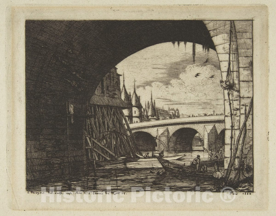 Art Print : Charles Meryon - Archway, Pont Nôtre-Dame, Paris 1 : Vintage Wall Art