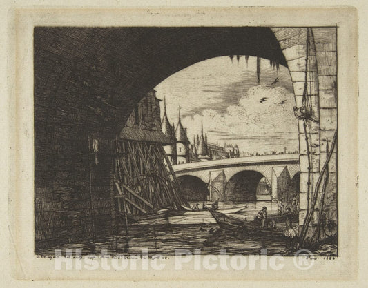 Art Print : Charles Meryon - Archway, Pont Nôtre-Dame, Paris 1 : Vintage Wall Art