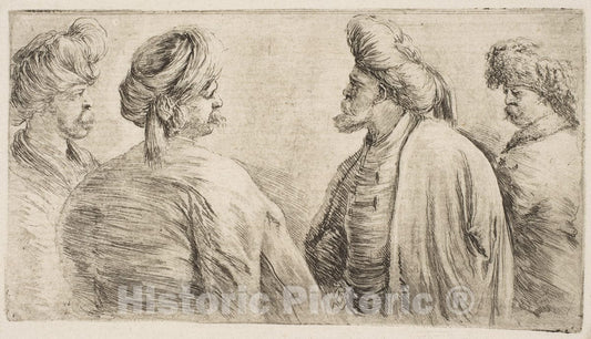 Art Print : Stefano Della Bella - Four Turks, Half Length : Vintage Wall Art