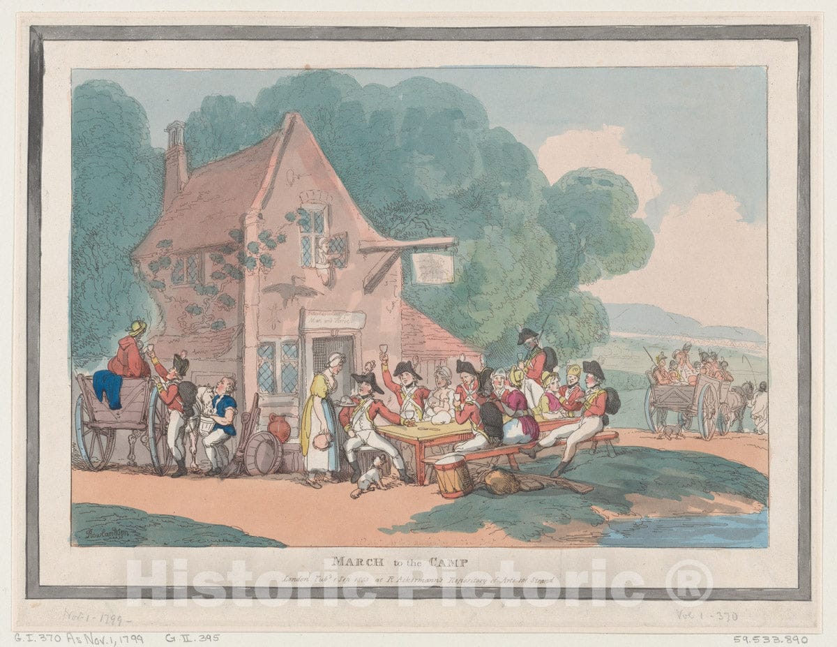 Art Print : Thomas Rowlandson - March to The Camp : Vintage Wall Art