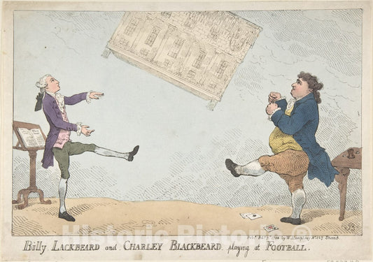 Art Print : Thomas Rowlandson - Billy Lackbeard and Charley Blackbeard Playing at Football : Vintage Wall Art