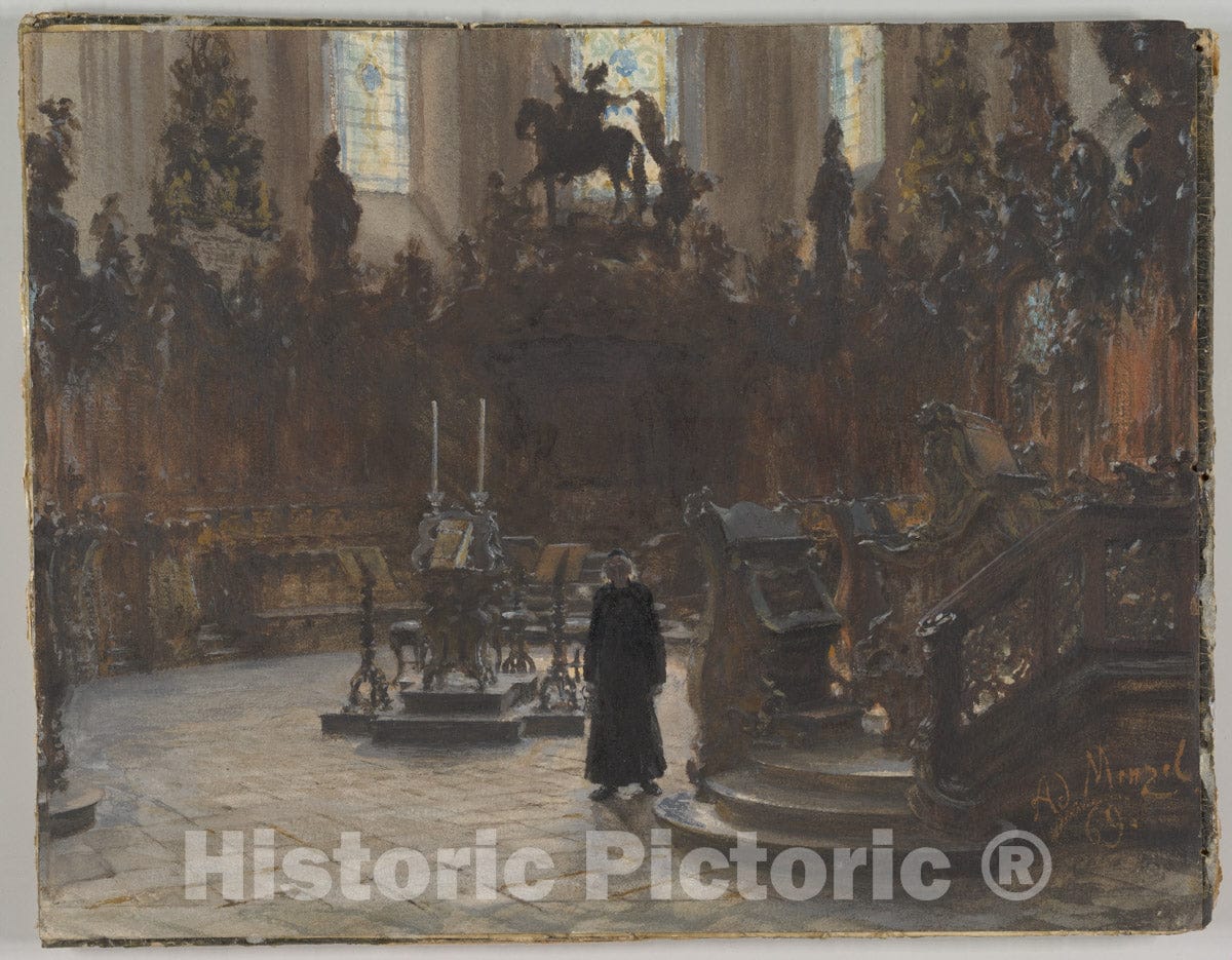 Art Print : Adolph Menzel - The Choirstalls in The Mainz Cathedral : Vintage Wall Art