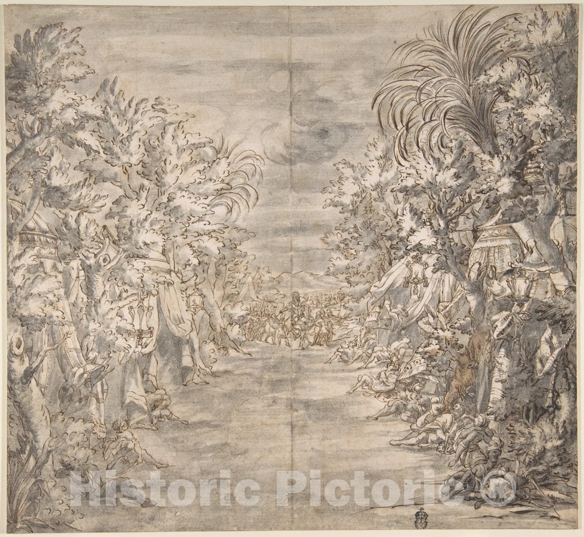 Art Print : Italian, 17th or 18th Century - Ornamental Theater Scene with Trees : Vintage Wall Art