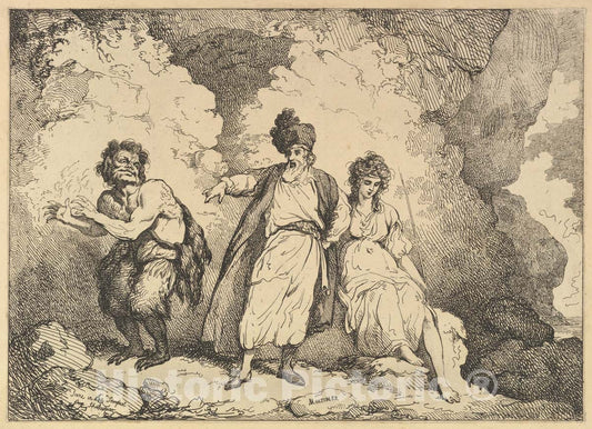 Art Print : Thomas Rowlandson - Caliban, Prospero and Miranda (Shakespeare's Tempest) : Vintage Wall Art