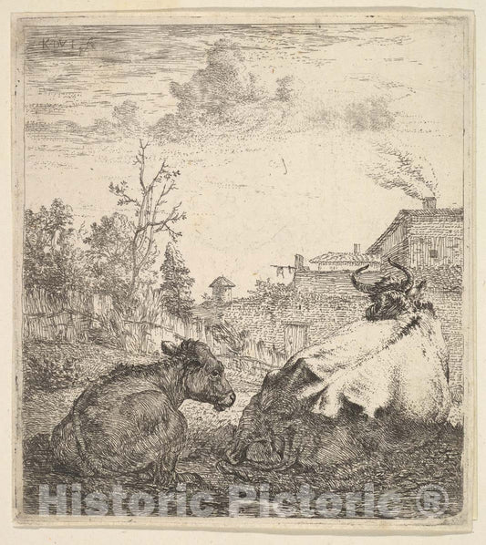 Art Print : Karel Dujardin - La Vache et le Veau : Vintage Wall Art