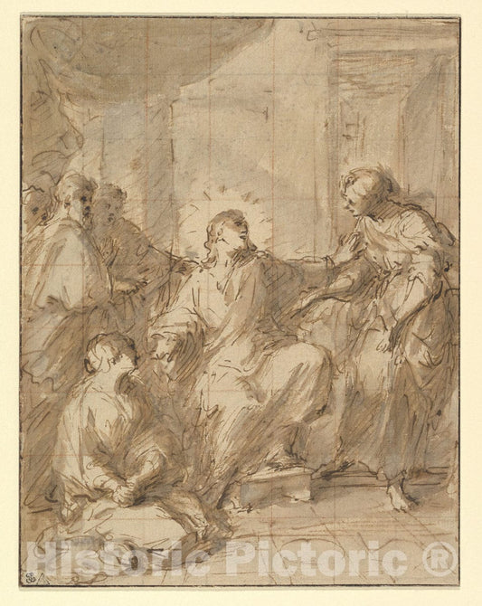 Art Print : Ferdinand Pierre Joseph Ignace Delamonce - Christ in The House of Martha and Mary : Vintage Wall Art