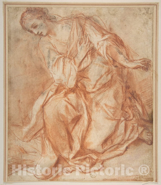 Art Print : Mattia Preti (Il Cavalier Calabrese) - Kneeling Woman : Vintage Wall Art