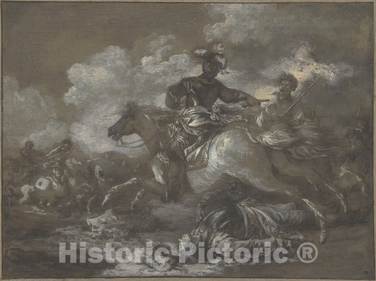 Art Print : Francesco Casanova - Cavalry Skirmish with a Fallen Soldier at Right : Vintage Wall Art