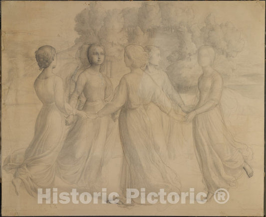 Art Print : Anne-François-Louis Janmot - The Round Dance or Rays of Sunlight : Vintage Wall Art