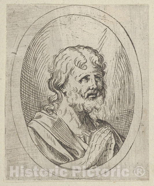 Art Print : Anonymous, 17th Century - an Apostle Raising his Eyes in Prayer, in an Oval Frame, from Christ, The Virgin, and Thirteen Apostles 1 : Vintage Wall Art