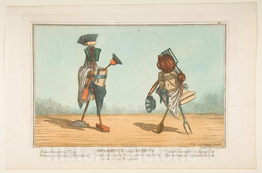 Art Print : Charles Williams - Implements Animated, Pl. 2, Dedicated to The Housemaids and Cooks of The United Kingdoms : Vintage Wall Art