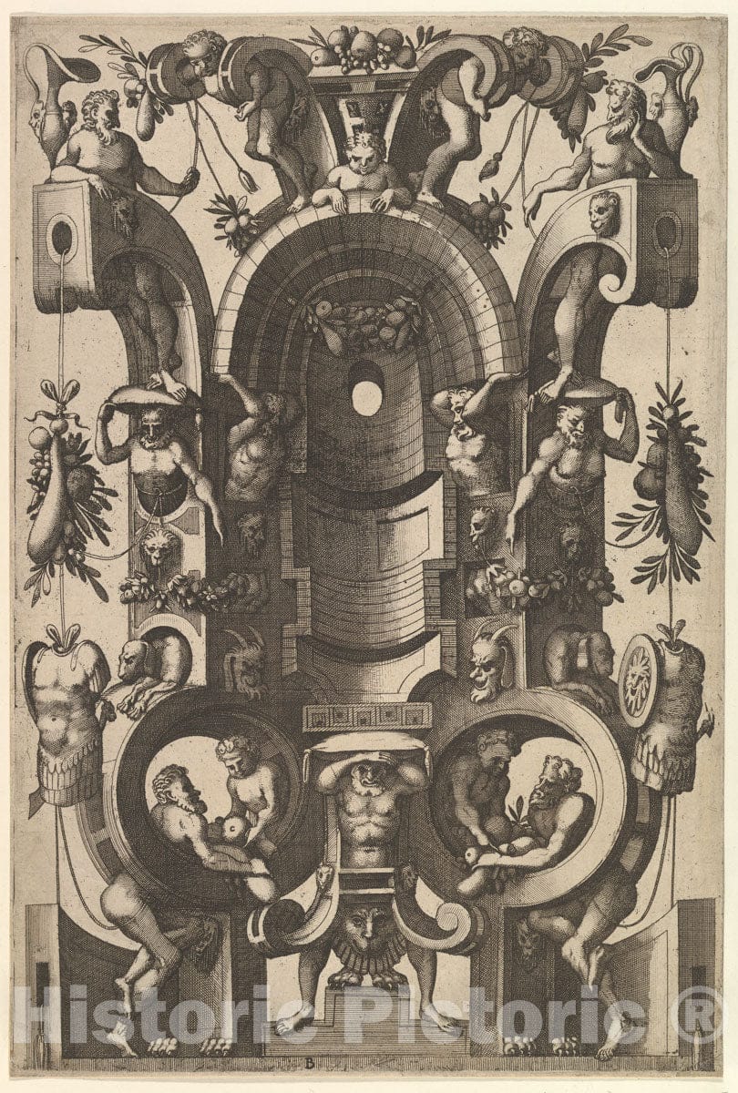 Art Print : Johannes Van Doetecum The Elder - Niche in The Form of a Cartouche from Veelderleij Veranderinghe Van grotissen ende Compertimenten.Libro Primo : Vintage Wall Art