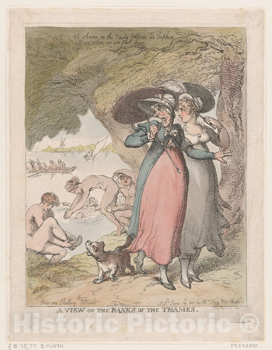Art Print : Thomas Rowlandson - A View on The Banks of The Thames : Vintage Wall Art