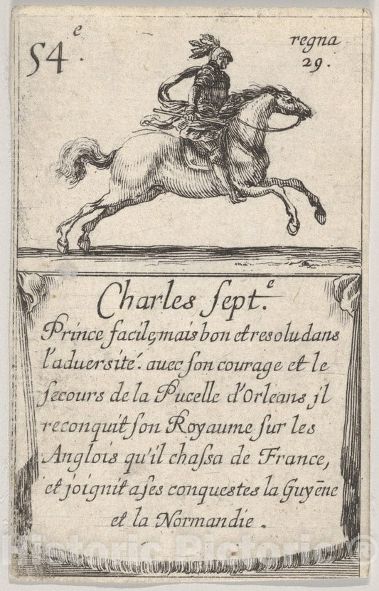 Art Print : Stefano Della Bella - Charles Sept.-e/Prince facile, from 'Game of The Kings of France' (Jeu des Rois de France) : Vintage Wall Art