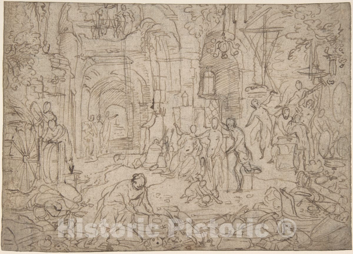 Art Print : Pauwels Franck, Called Paolo Fiammingo - Venus Visiting The Forge of Vulcan : Vintage Wall Art