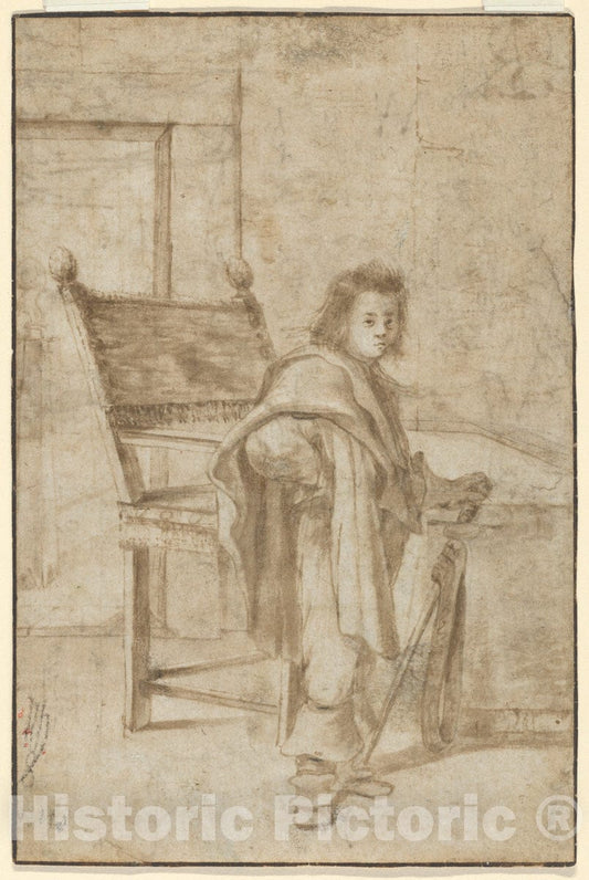 Art Print : Boy Holding a Sword, Standing Near a Table in an Interior; Verso - Artist: Dutch, 17th Century - Created: 17th Century : Vintage Wall Art