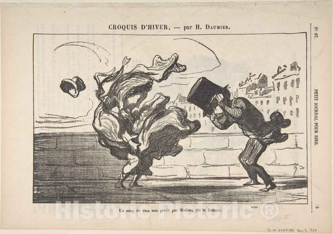 Art Print : Honoré Daumier - Un Coup de Vent Non Prédit par Mathieu (de la Drôme), Plate 1 of Croquis d'Hiver, published in le Petit Journal Pour Rire : Vintage Wall Art