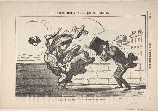 Art Print : Honoré Daumier - Un Coup de Vent Non Prédit par Mathieu (de la Drôme), Plate 1 of Croquis d'Hiver, published in le Petit Journal Pour Rire : Vintage Wall Art