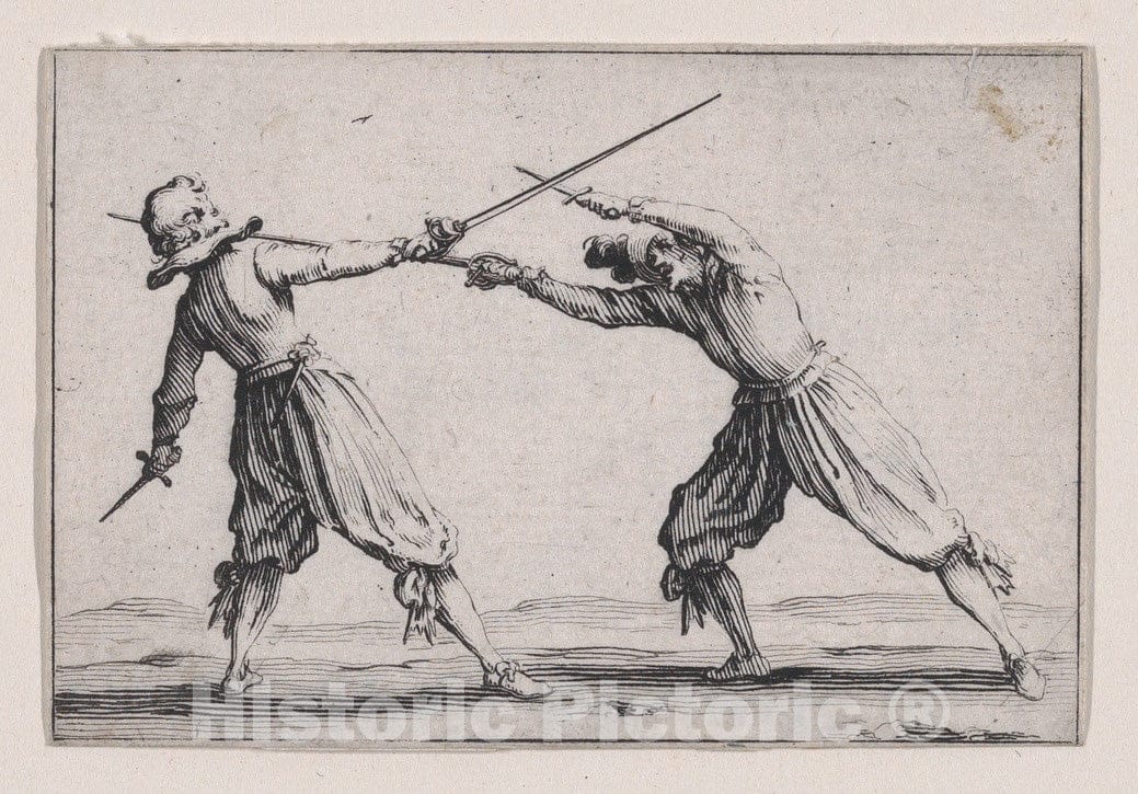 Art Print : Jacques Callot - Le Duel a l'Épée et au Poignard (The Duel with The Sword and Dagger), from Les Caprices Series A, The Florence Set : Vintage Wall Art