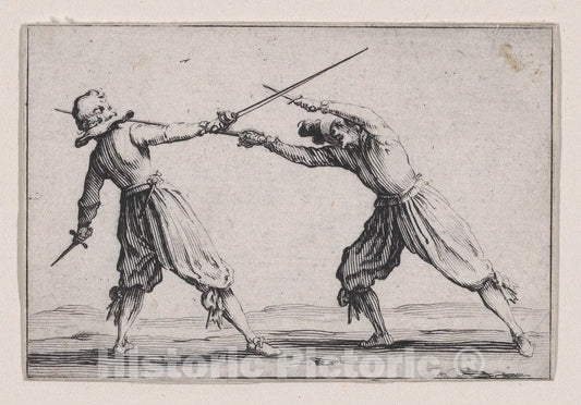 Art Print : Jacques Callot - Le Duel a l'Épée et au Poignard (The Duel with The Sword and Dagger), from Les Caprices Series A, The Florence Set : Vintage Wall Art