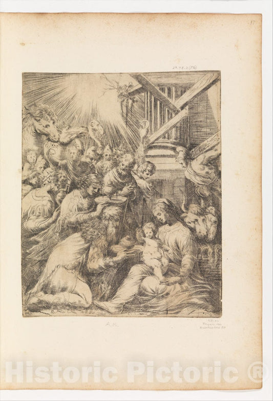 Art Print : Andrea Schiavone (Andrea Meldola) - Adoration of The Magi : Vintage Wall Art