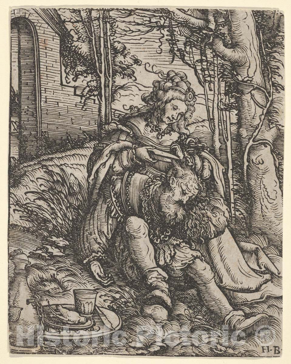 Art Print : Hans Burgkmair - Samson and Delilah, from Women's Wile (Weiberlisten) : Vintage Wall Art