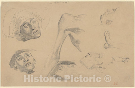 Art Print : Eugène Delacroix - Head, Shoulder, and Foot, Studies for Scenes from The Chios Massacres : Vintage Wall Art