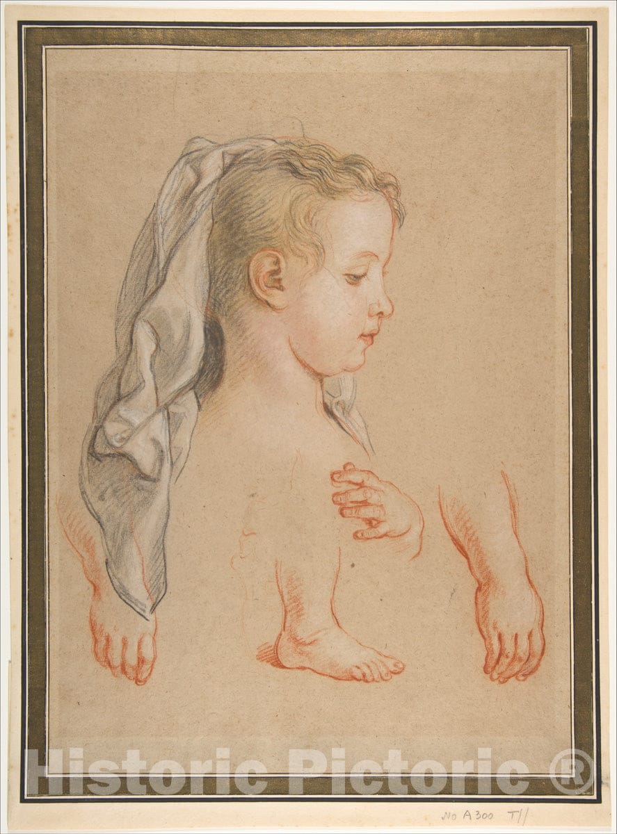 Art Print : Charles de la Fosse - Head of a Young Girl and Studies of Hands and of her Right Foot : Vintage Wall Art