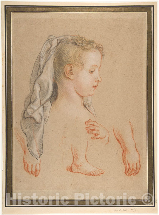 Art Print : Charles de la Fosse - Head of a Young Girl and Studies of Hands and of her Right Foot : Vintage Wall Art