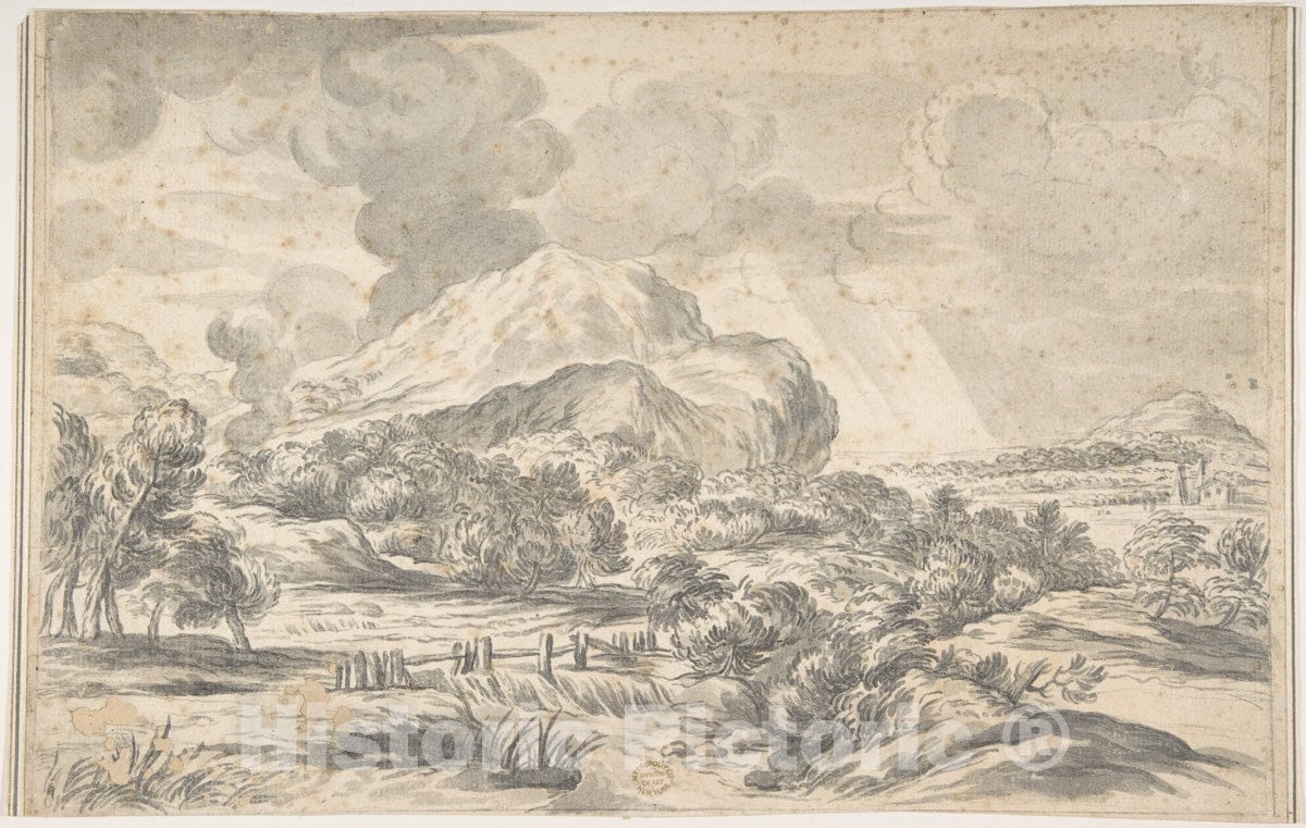 Art Print : Ciro Ferri - Landscape with Mountains in The Distance : Vintage Wall Art