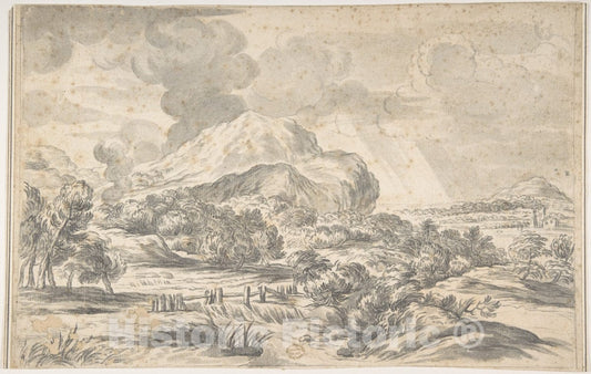 Art Print : Ciro Ferri - Landscape with Mountains in The Distance : Vintage Wall Art