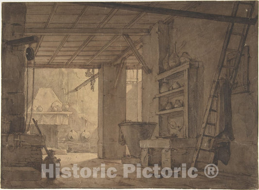 Art Print : German, 18th Century - Interior of Farm House : Vintage Wall Art