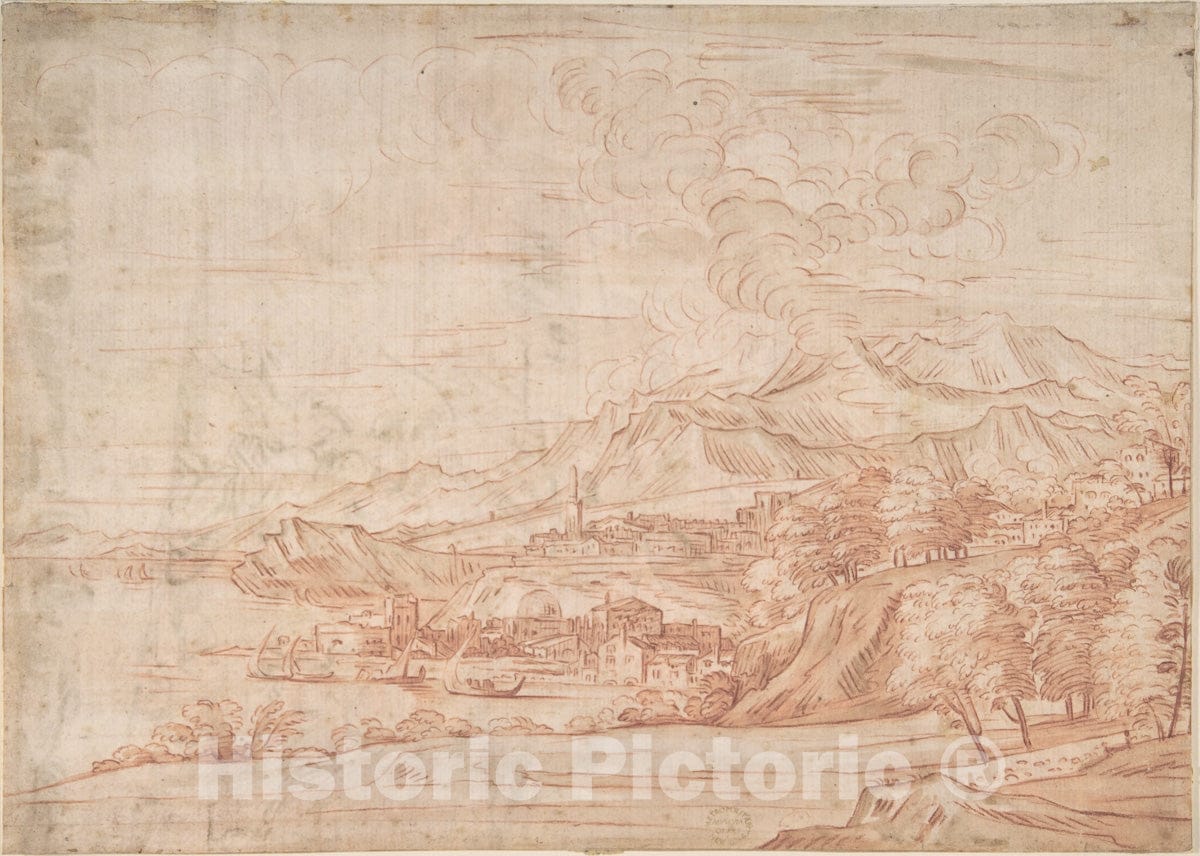 Art Print : Italian, Roman-Bolognese, 17th Century - Landscape 4 : Vintage Wall Art