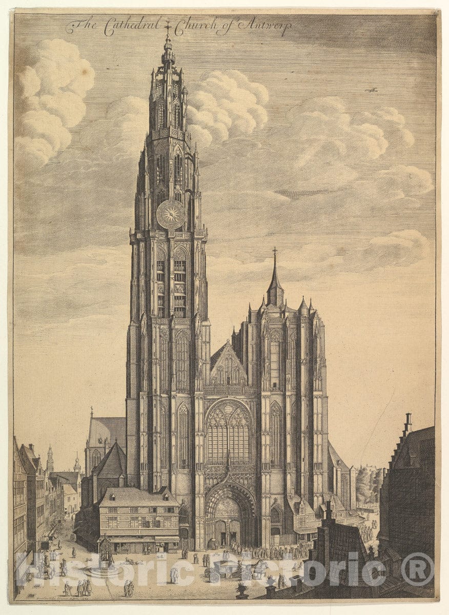 Art Print : Wenceslaus Hollar - Antwerp Cathedral (Prospectvs Tvrris Ecclesiæ Cathedralis) 2 : Vintage Wall Art